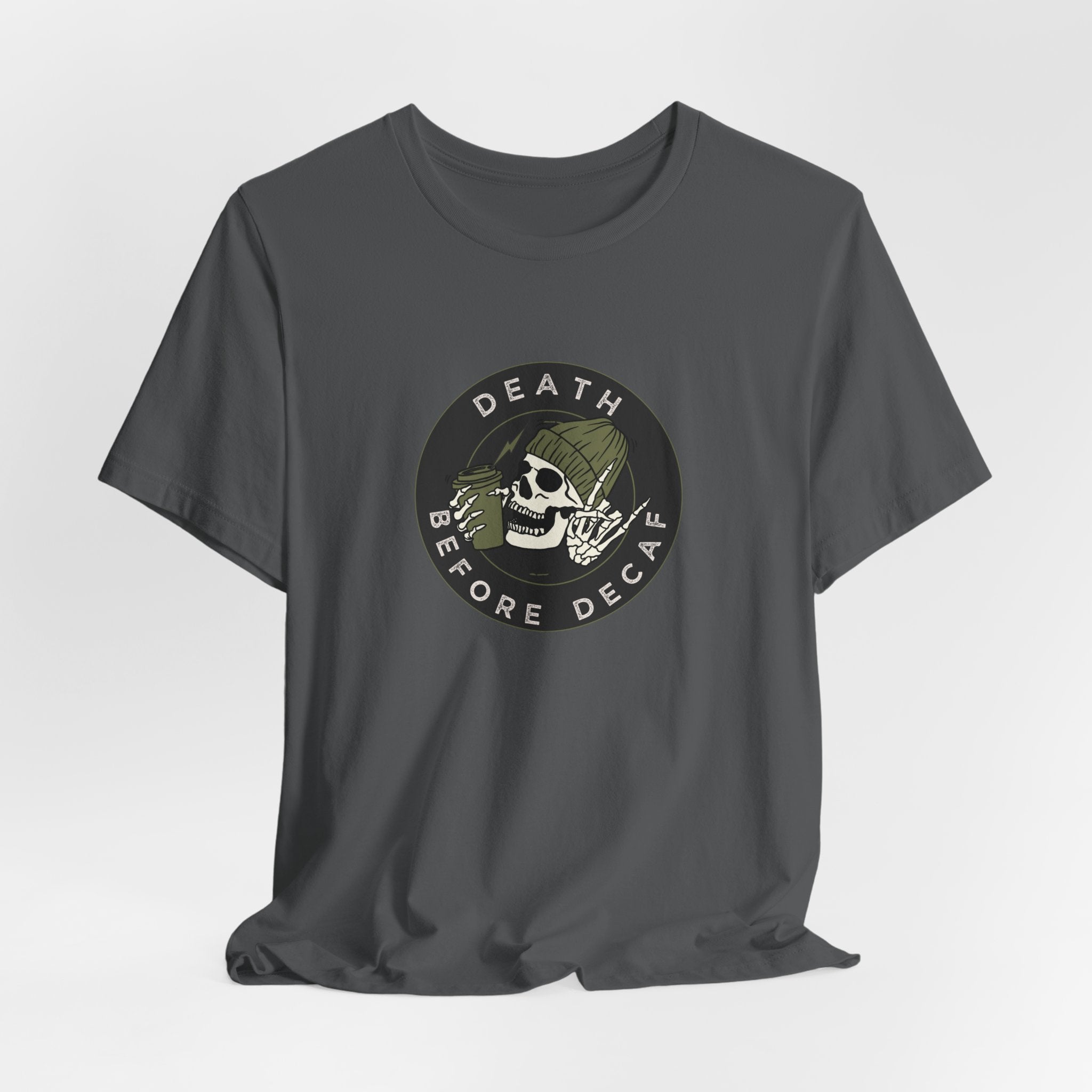 Death before Decaf Unisex Jersey Short Sleeve Tee