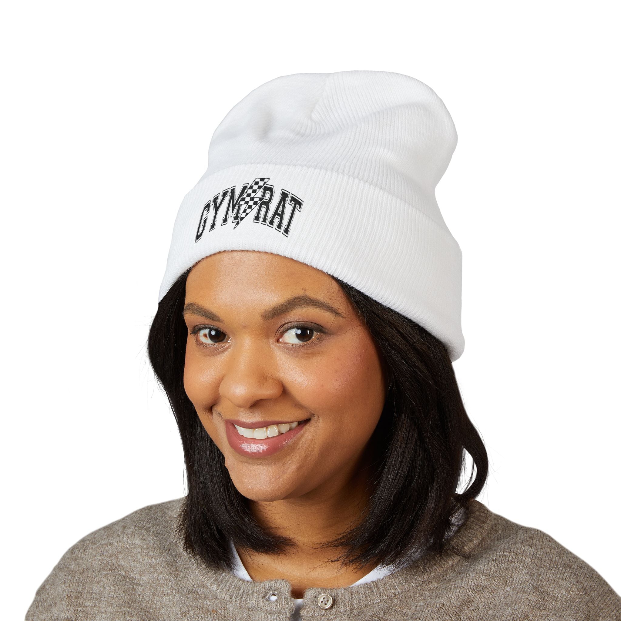 Gym Rat Embroidered Cuffed Beanie — Fitness Gym Lover Knit Hat