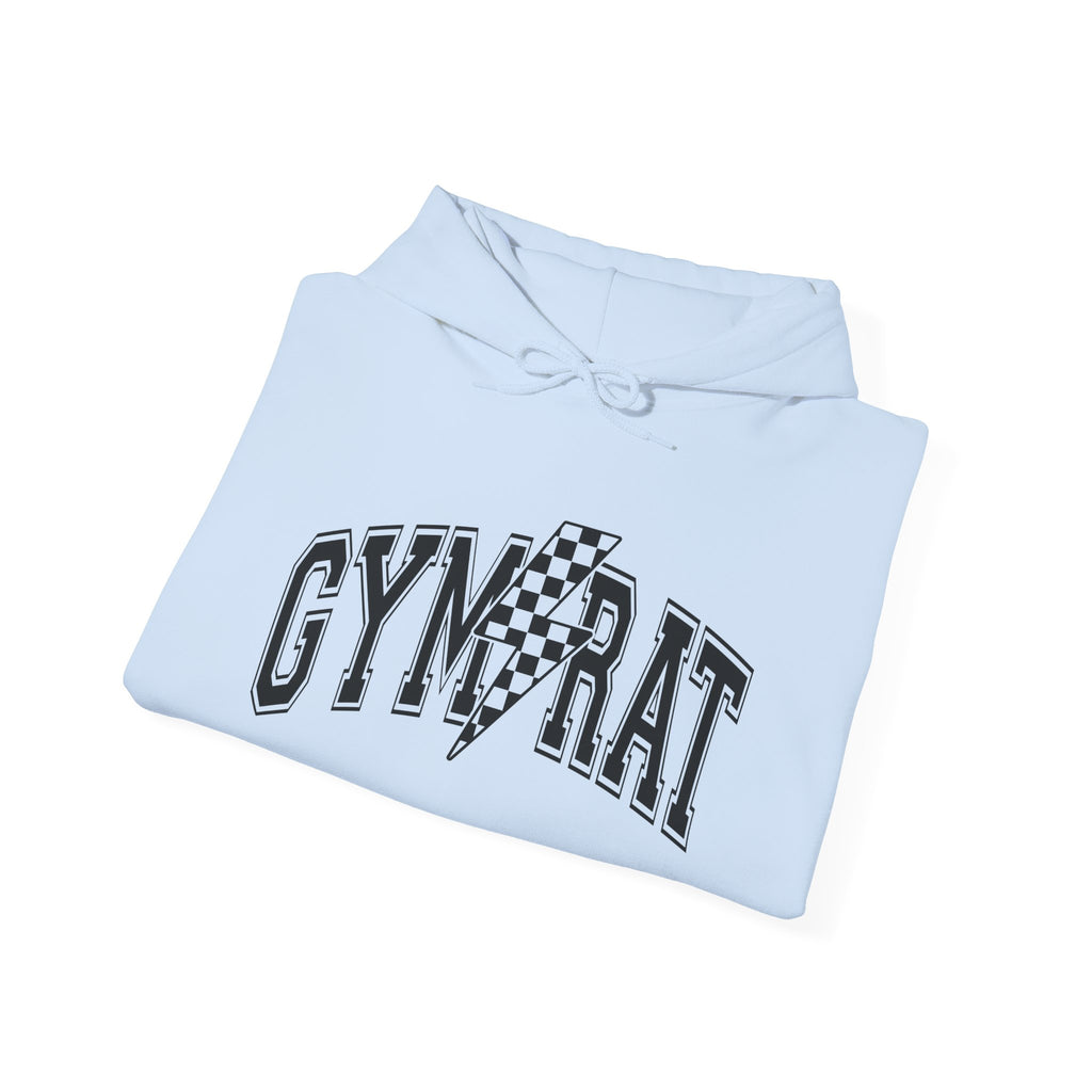 Gym Rat Hoodie — Retro Checkered Bolt Fitness Sweatshirt