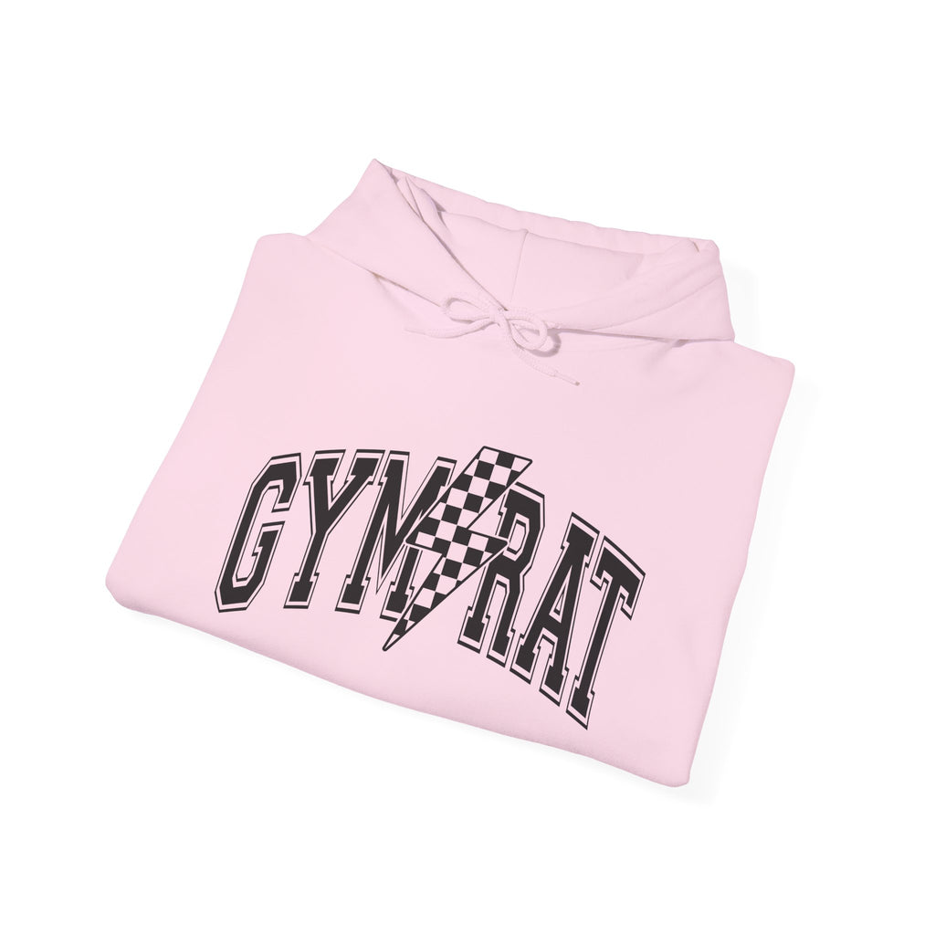 Gym Rat Hoodie — Retro Checkered Bolt Fitness Sweatshirt