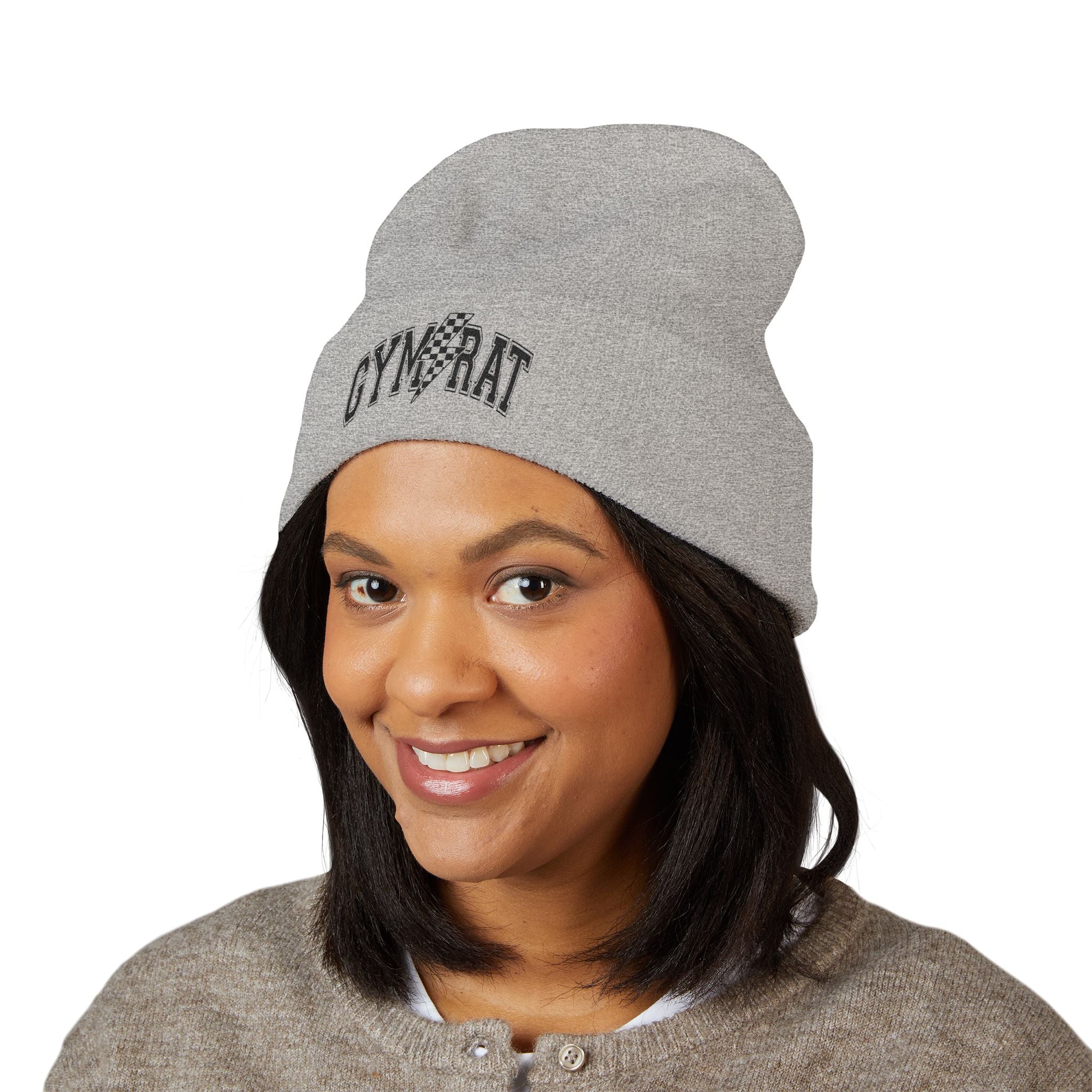 Gym Rat Embroidered Cuffed Beanie — Fitness Gym Lover Knit Hat
