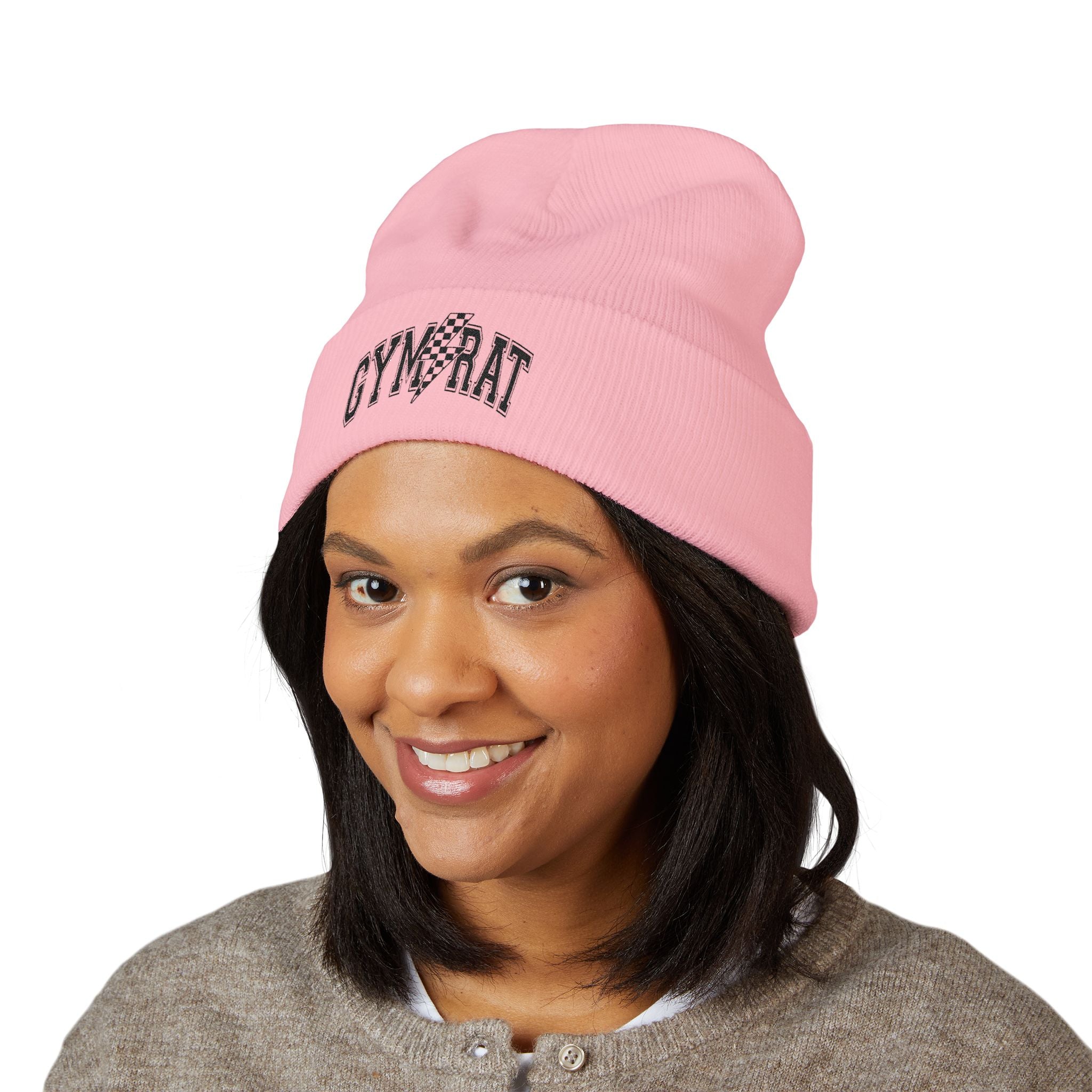 Gym Rat Embroidered Cuffed Beanie — Fitness Gym Lover Knit Hat