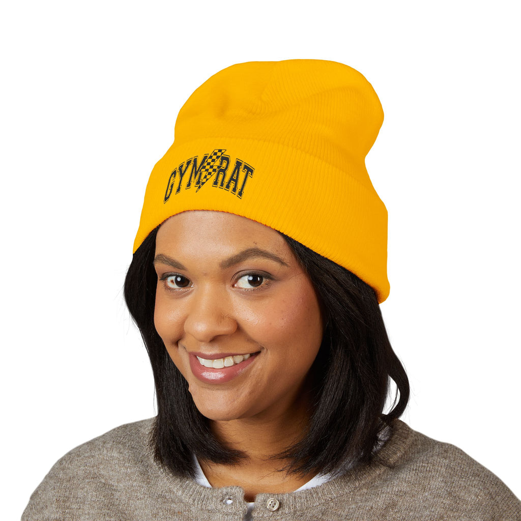 Gym Rat Embroidered Cuffed Beanie — Fitness Gym Lover Knit Hat