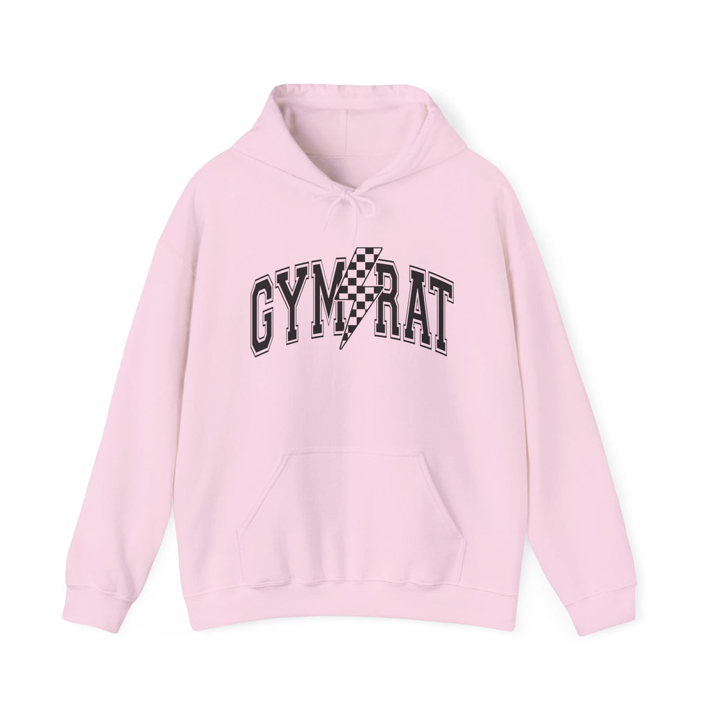 Gym Rat Hoodie — Retro Checkered Bolt Fitness Sweatshirt
