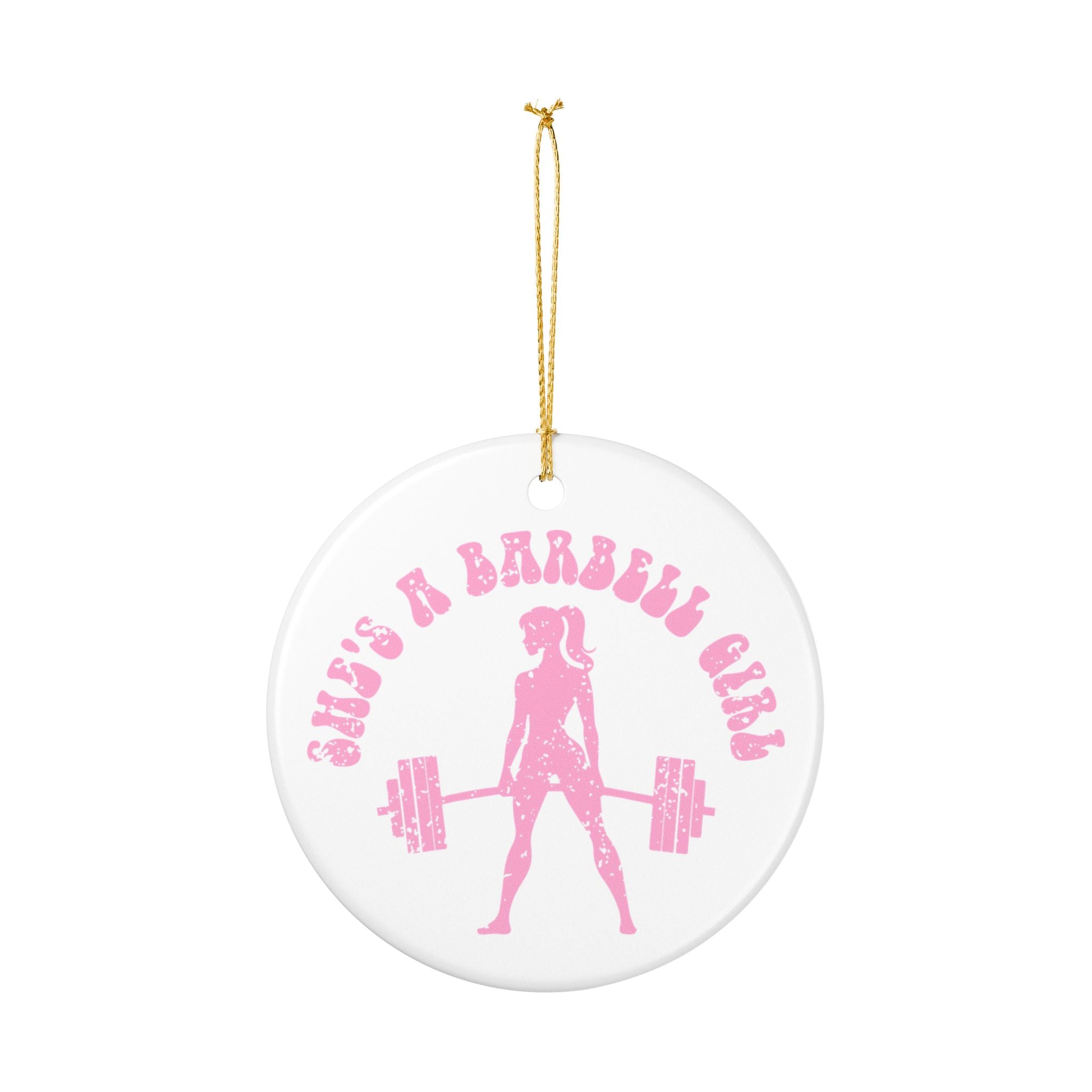 Barbell Girl Ceramic Ornament – Pink Weightlifting Gym Decoration